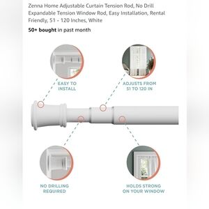 Adjustable White Curtain Tension Rod
